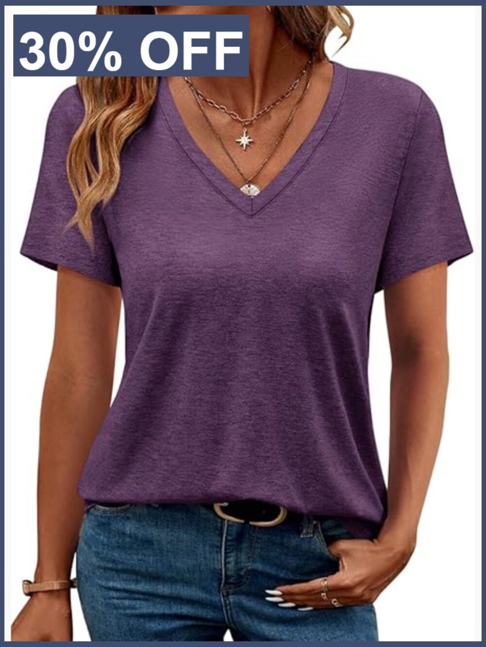 V Neck Short Sleeve Summer Tops Casual T Shirts Loose Fit Dressy Tees